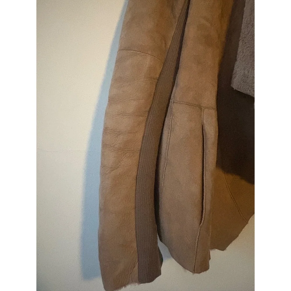 Vince Taupe Spanish Merino Shearling‎ Draped Suede Leather Jacket Size Large